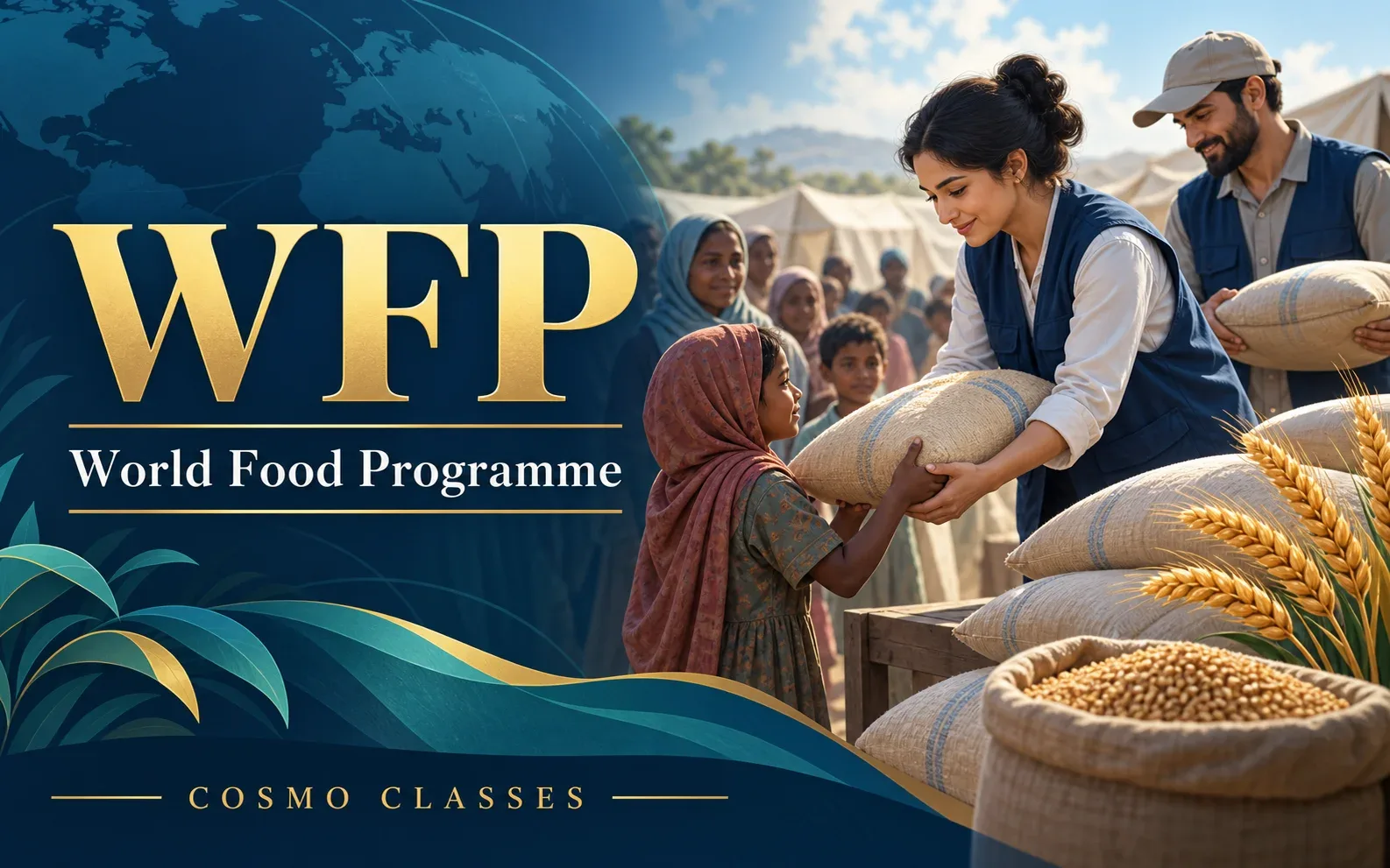 WFP विश्व खाद्य कार्यक्रम: जरूरतमंद परिवार को सम्मानपूर्वक खाद्य सहायता देते स्वयंसेवकों का चित्रण