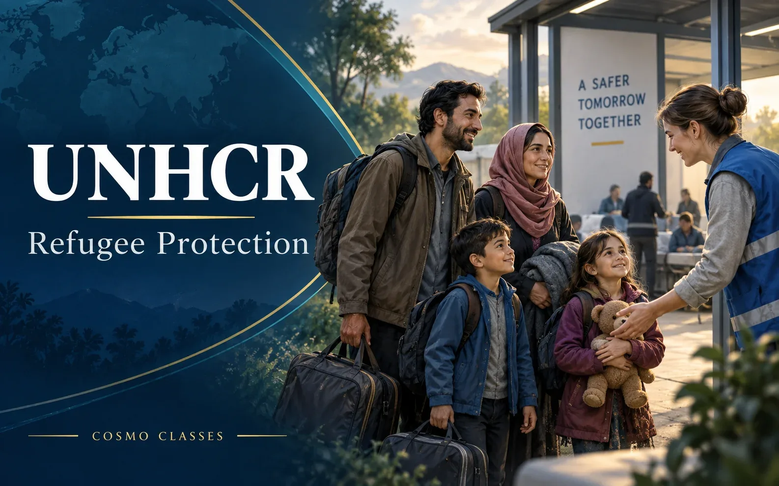 UNHCR के शरणार्थी संरक्षण और सुरक्षित आश्रय सहायता का चित्रण