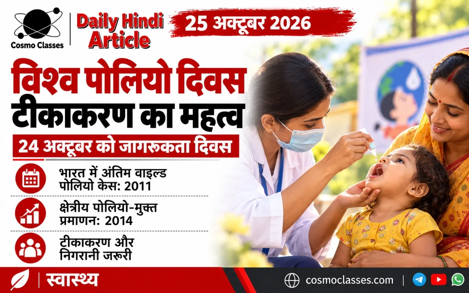 विश्व पोलियो दिवस, भारत के 2011 और 2014 के मील के पत्थर तथा टीकाकरण दर्शाता चित्रात्मक ग्राफिक