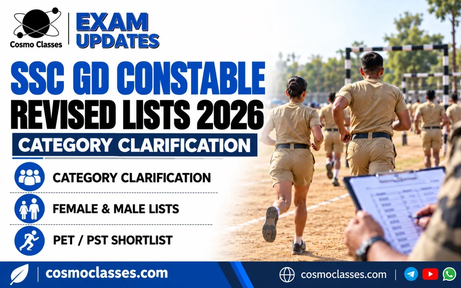 SSC GD Revised Result 2026: Category Clarification and PET/PST Lists — Cosmo Classes illustrated exam update