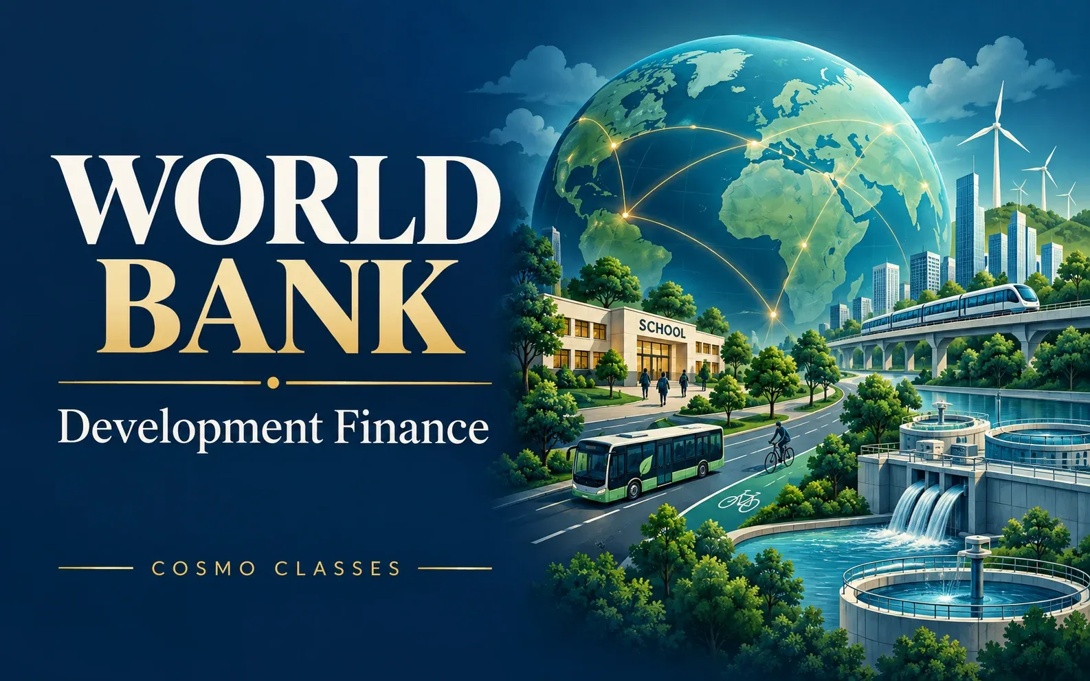 World Bank: शिक्षा, परिवहन, स्वच्छ पानी और विकास वित्त का चित्रण