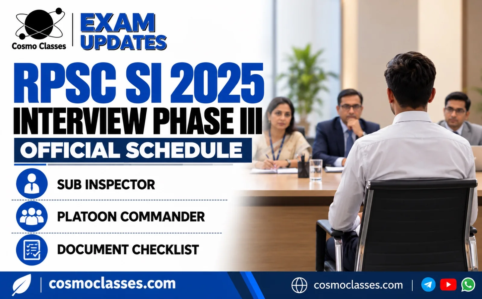 RPSC SI Interview 2025: Phase III Schedule in November 2026 — Cosmo Classes illustrated exam update