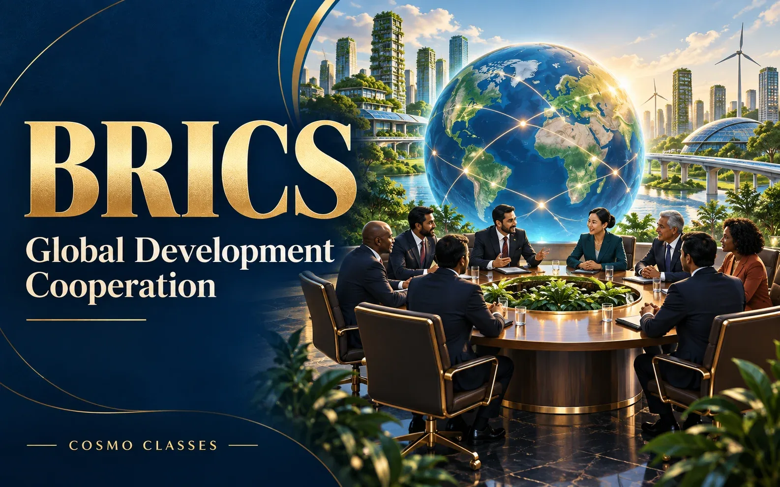 BRICS के वैश्विक विकास सहयोग और बहुपक्षीय बैठक का चित्रण